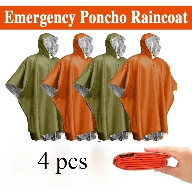 Poncho de Pluie d'Urgence Imperméable en Film Aluminium – Couverture Thermique Jetable, Outil de Survie pour Camping