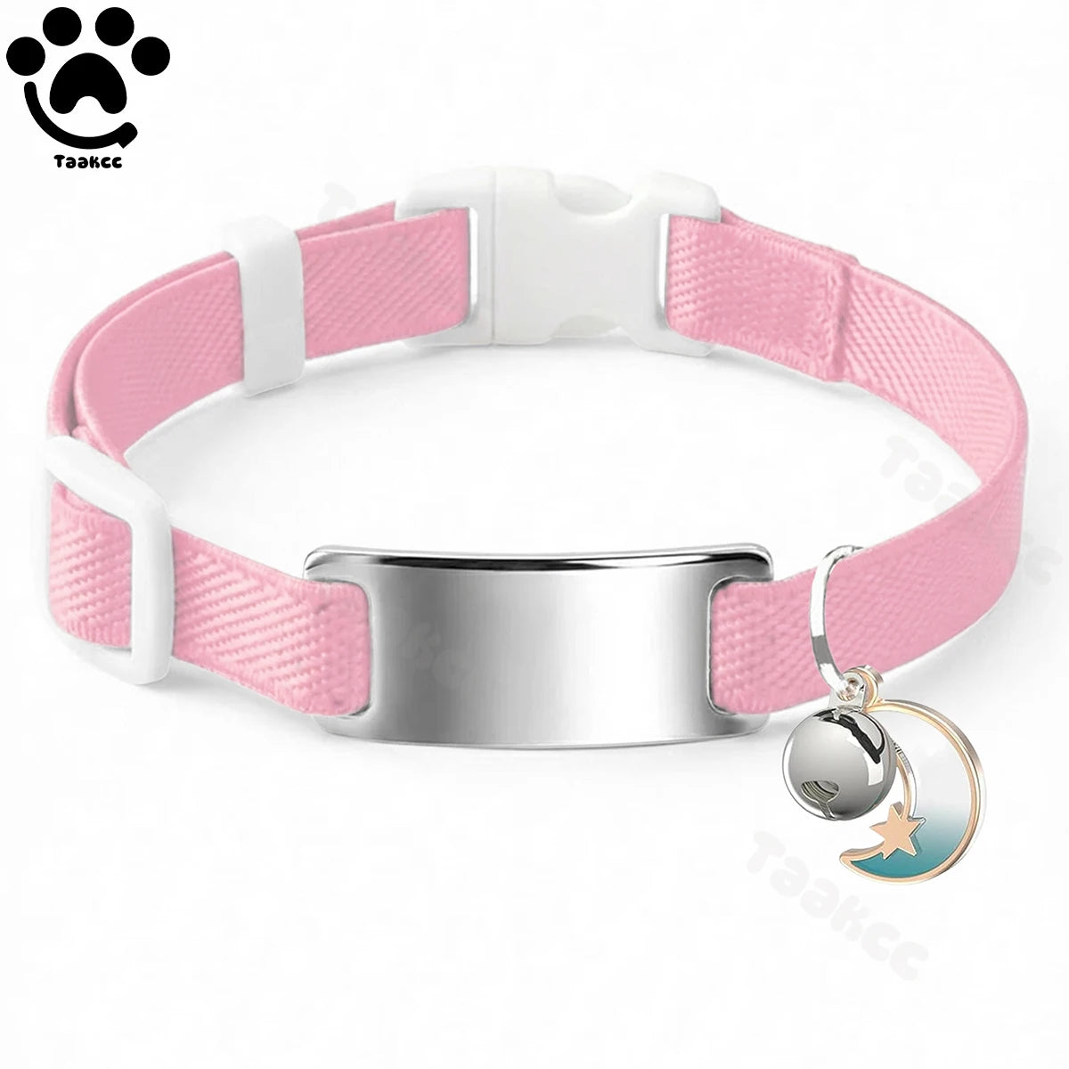 Collier Chat Élastique Personnalisé – Gravure Gratuite, Plaque ID, Clochette & Breloque Lune Anti-Fugue