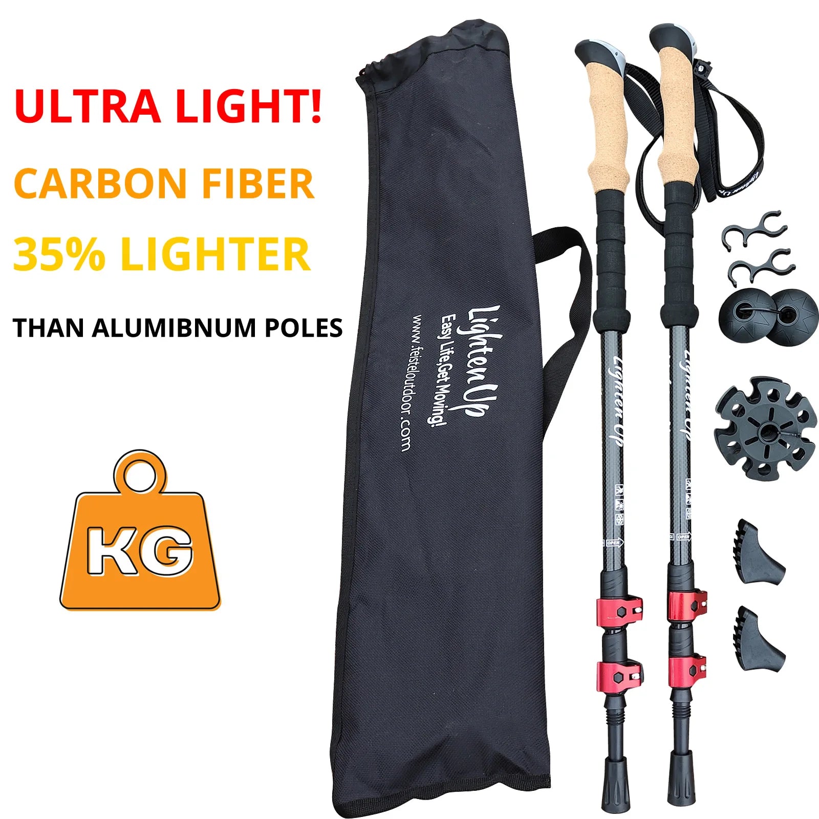 Bâtons de Randonnée Ultra-Légers – Carbone ou Aluminium, Télescopiques, Pliables (Lot de 2)