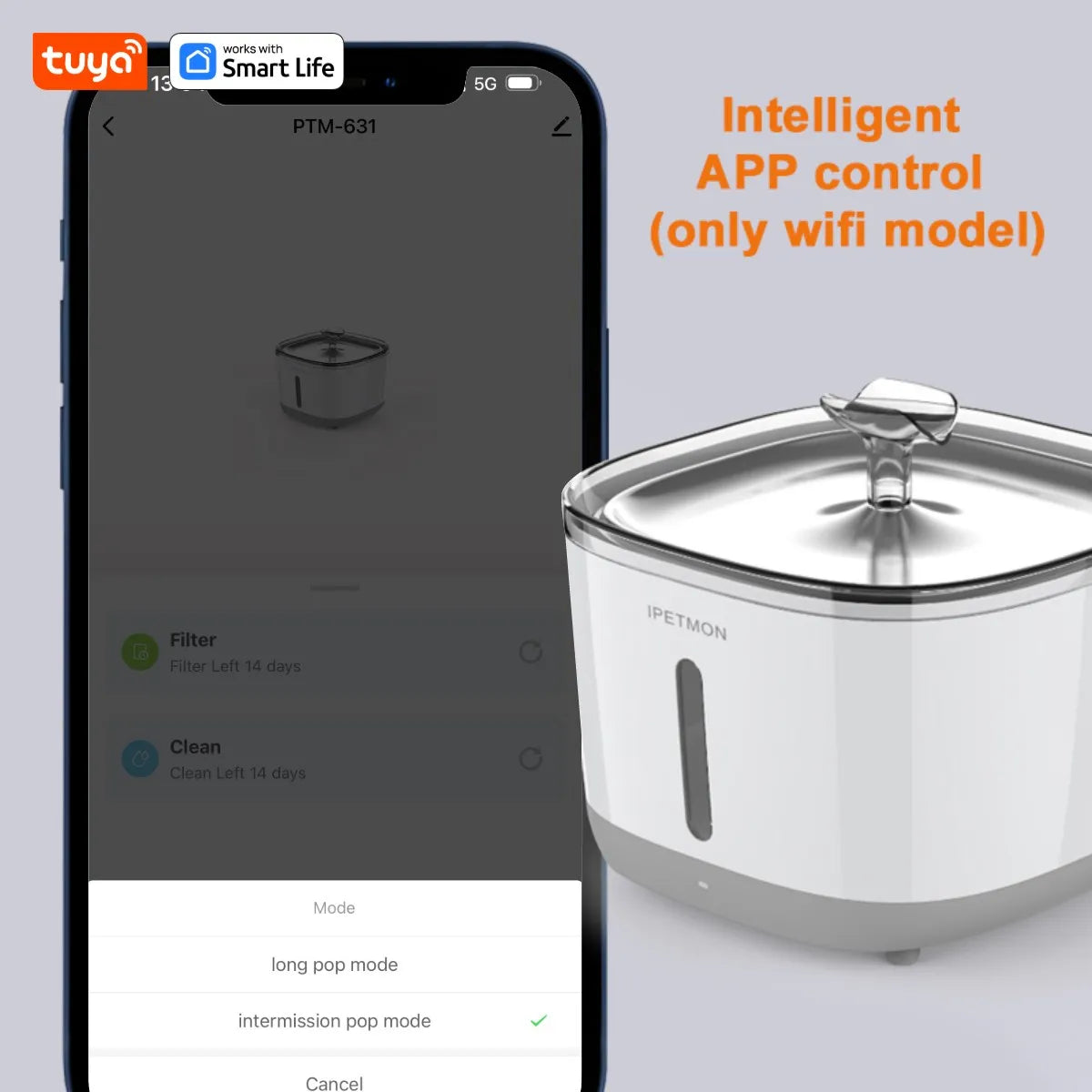 Fontaine à Eau Connectée 2,5L pour Chat – Application Tuya Smart