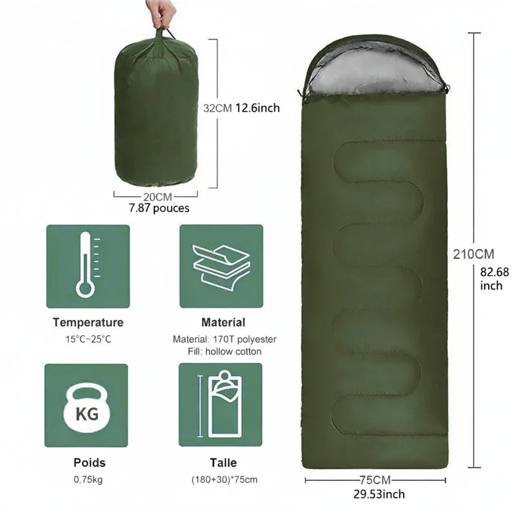 Sac de Couchage de Camping Ultraléger Imperméable 4 Saisons Chaud Enveloppe pour Randonnée et Voyage en Plein Air