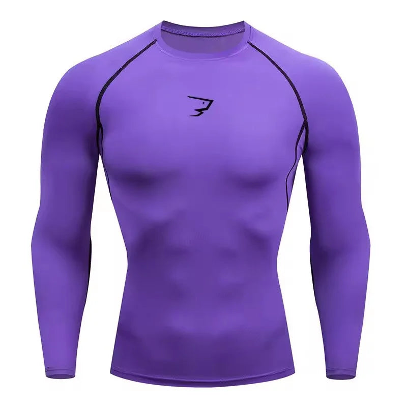 T-shirt de compression manches longues pour hommes, idéal pour la course et le fitness