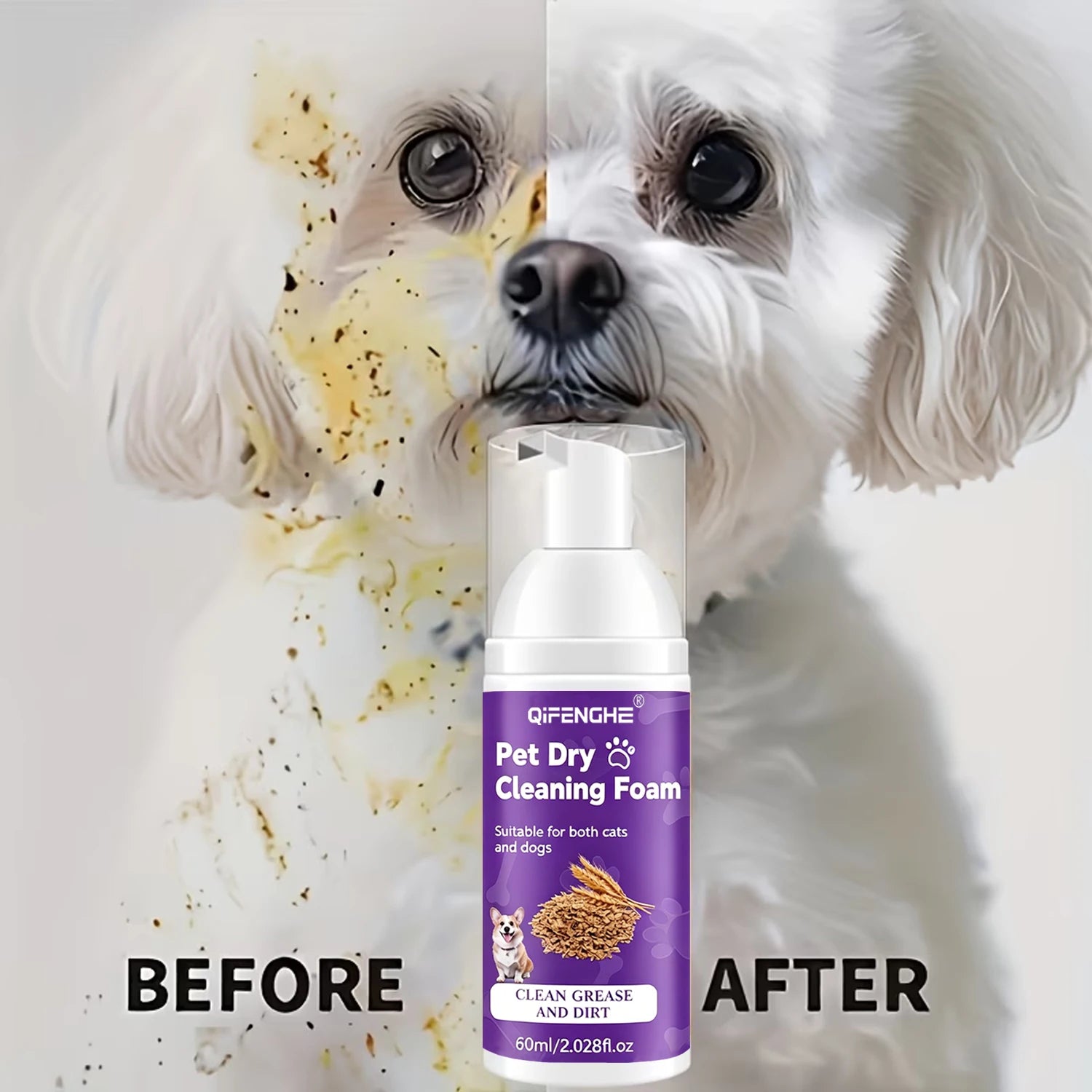 Shampoing Sec Mousse pour Chiens & Chats – Sans Rinçage, Déodorant & Nettoyant pour Chiot & Chaton