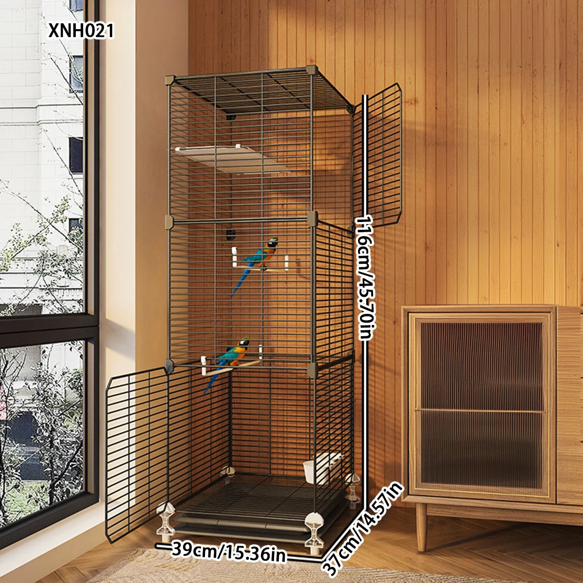 Cage à Oiseaux Barreaux Renforcés & Épais – Grande Volumé Style Villa pour Perroquets, Calopsites, Inseparábles, Mainates & Pinsons