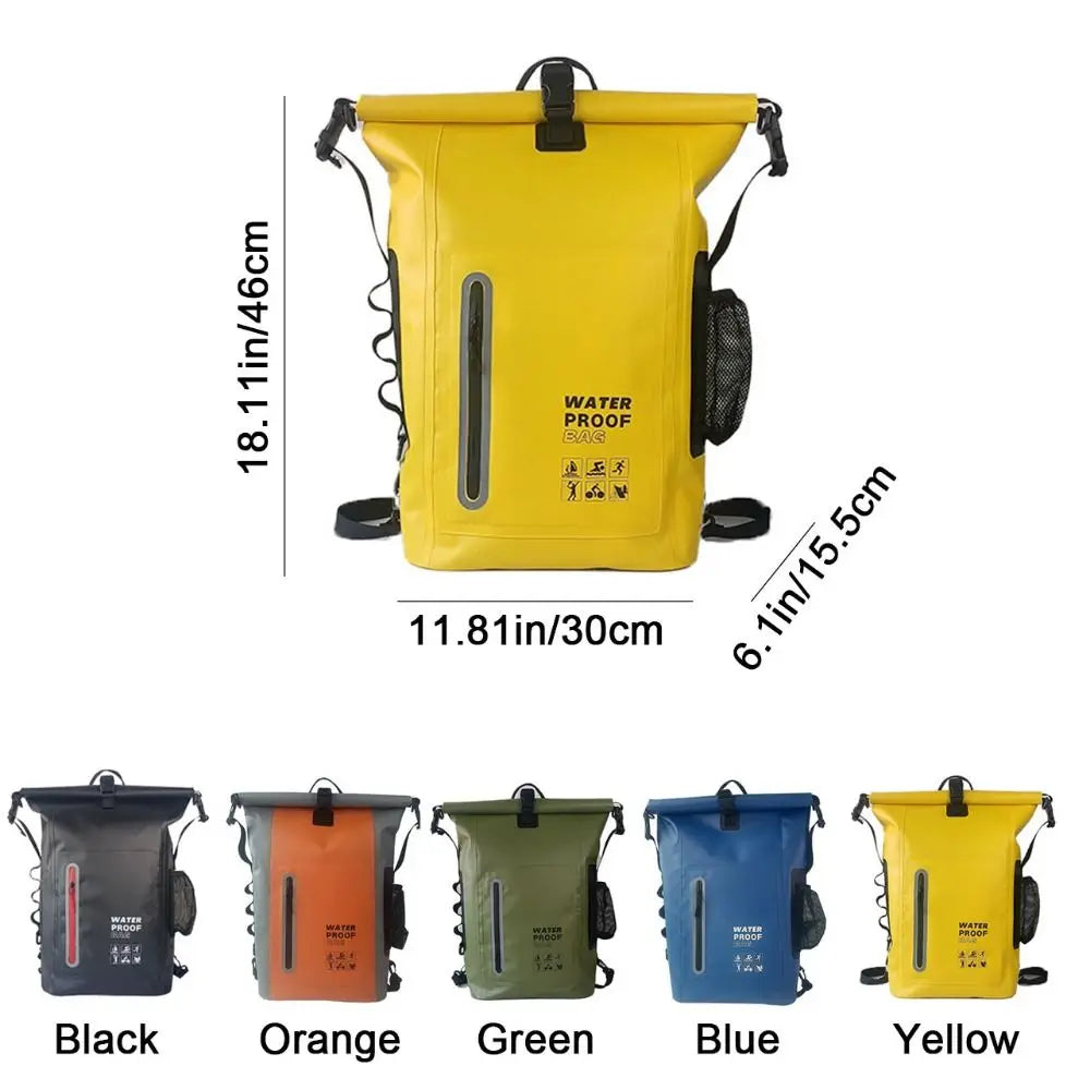 Sac à Dos Imperméable 25 L pour Extérieur – Grande Capacité, Bandes Réfléchissantes, Confortable en PVC pour Randonnée