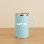 Mug en Inox 304 – 650 ml, Double Paroi Anti-Brûlure, Isotherme avec Couvercle & Anse – Tasse Café, Thé, Lait