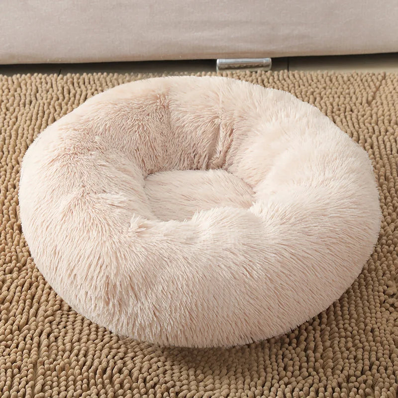 Corbeille Ronde en Peluche Longue pour Chat et Chien – Coussin Sofa Chaud, Idéal pour l'Hiver