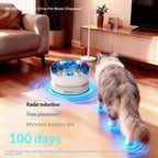 Fontaine à Eau pour Chat à Entraînement Magnétique Sans Fil – 100 Jours d'Autonomie, Ultra Silencieuse, Sans Filtre, Bol Suspendu