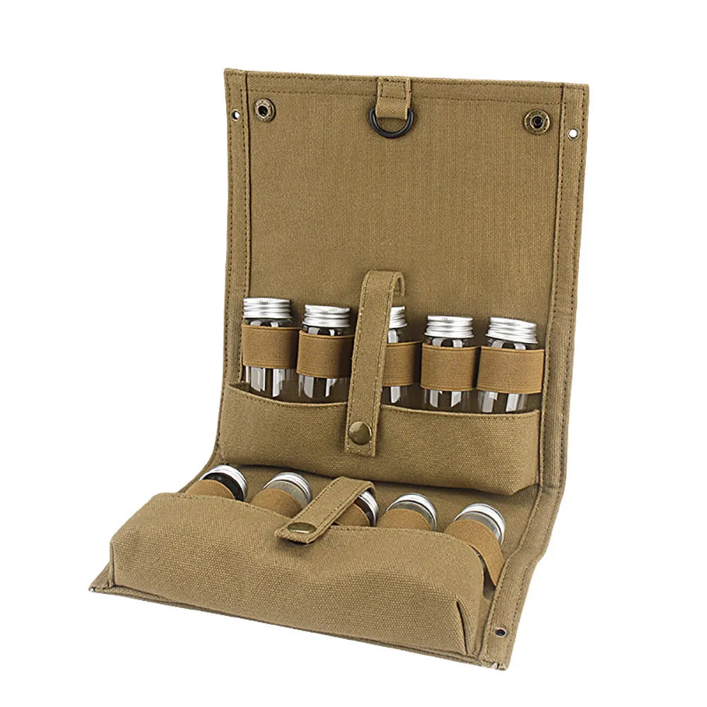 Kosibate Trousse à Condiments Portable pour Camping, Pique-nique et Barbecue – Rangement Flacons d'Épices (Sac Uniquement)
