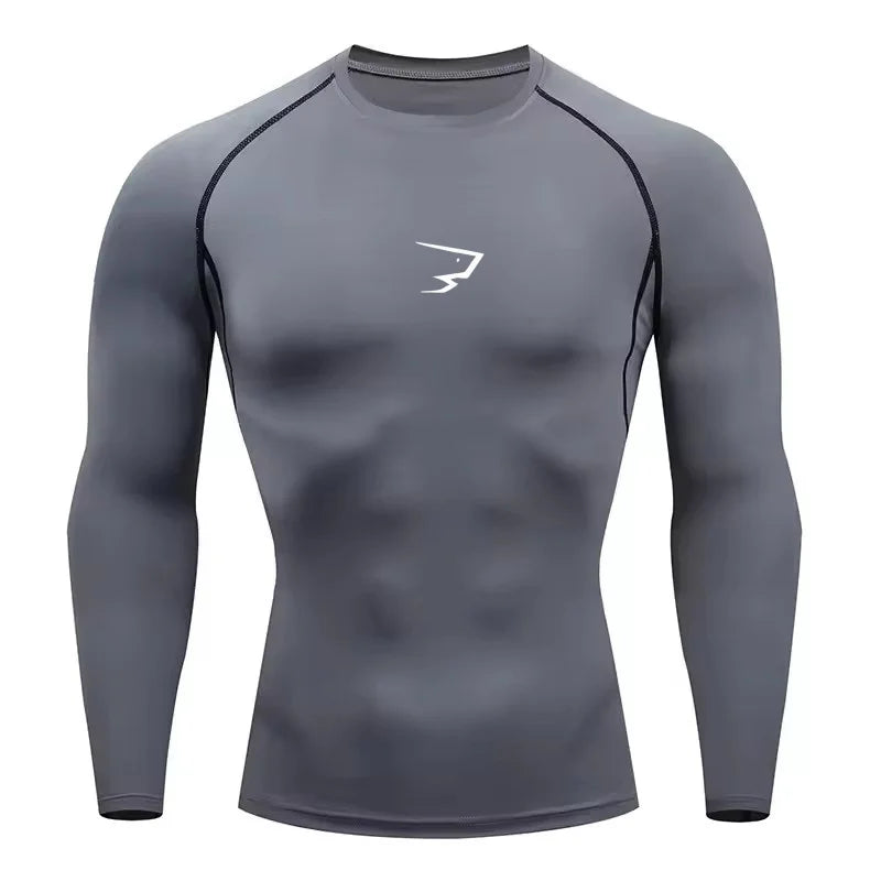 T-shirt de compression manches longues pour hommes, idéal pour la course et le fitness