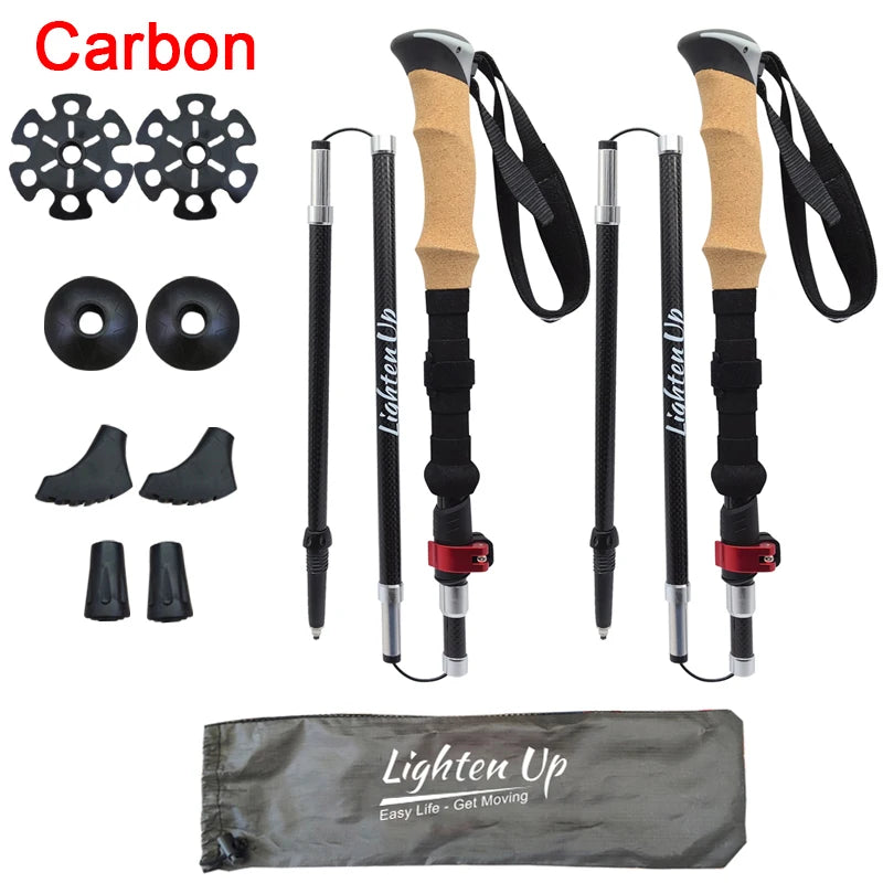 Bâtons de Randonnée Pliables 5 Sections – Aluminium ou Carbone, Poignée Liège, Ultra-Légers 240g