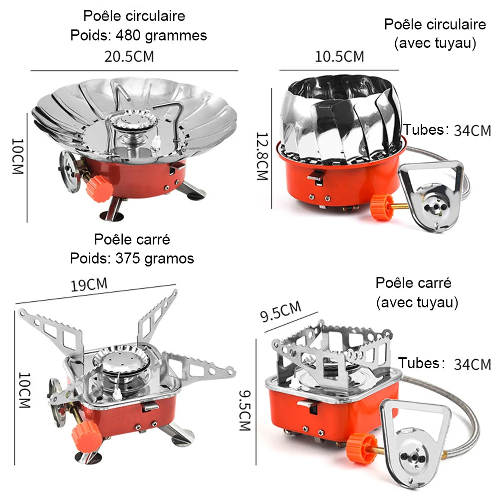 Réchaud à Gaz Camping – Brûleur Portable Ultraléger Coupe-Vent 2800W pour Randonnée et Cuisine en Plein Air