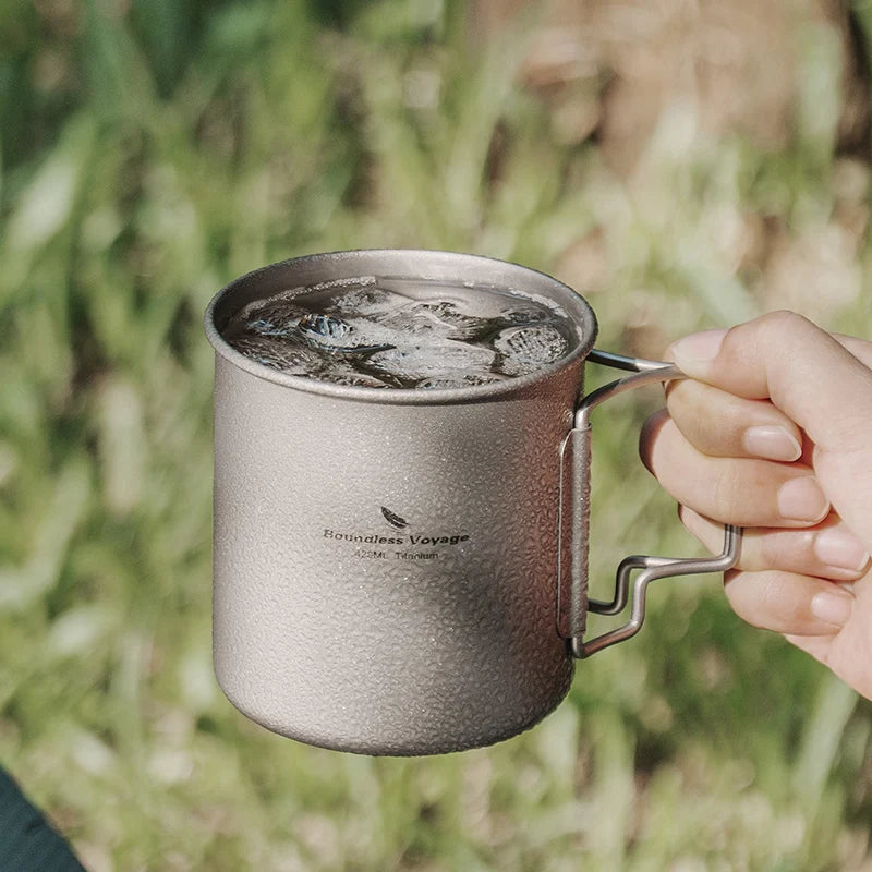 Tasse en Titane avec poignée pliable – Mug ultraléger 420ml / 77g pour camping Outdoor