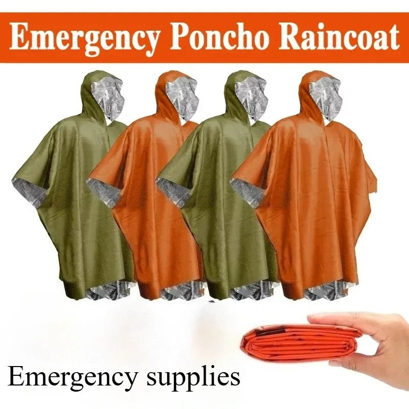 Poncho de Pluie d'Urgence Imperméable en Film Aluminium – Couverture Thermique Jetable, Outil de Survie pour Camping