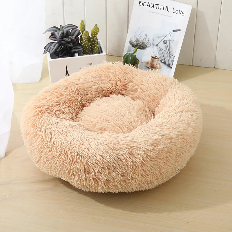 Corbeille Ronde en Peluche Longue pour Chat et Chien – Coussin Sofa Chaud, Idéal pour l'Hiver