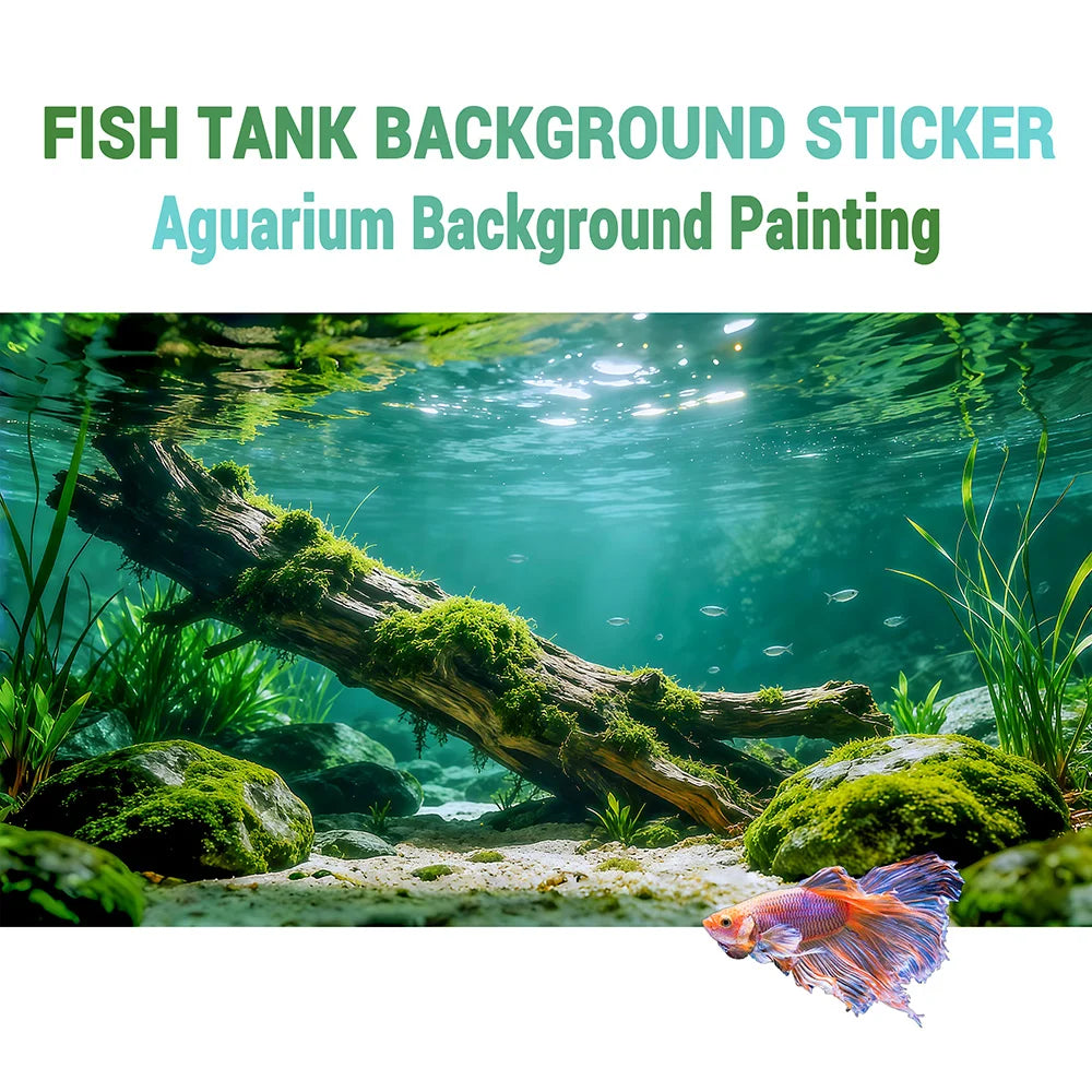 Sticker Fond d'Aquarium – Bois Mort Rivière, Décoration Paysage Sous-Marin, Ornement Bac à Poissons en PVC