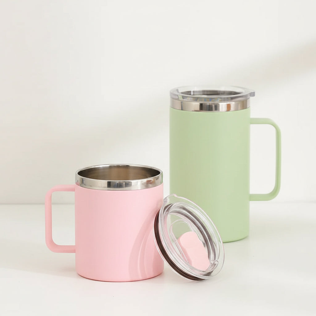 Mug en Inox 304 – 650 ml, Double Paroi Anti-Brûlure, Isotherme avec Couvercle & Anse – Tasse Café, Thé, Lait
