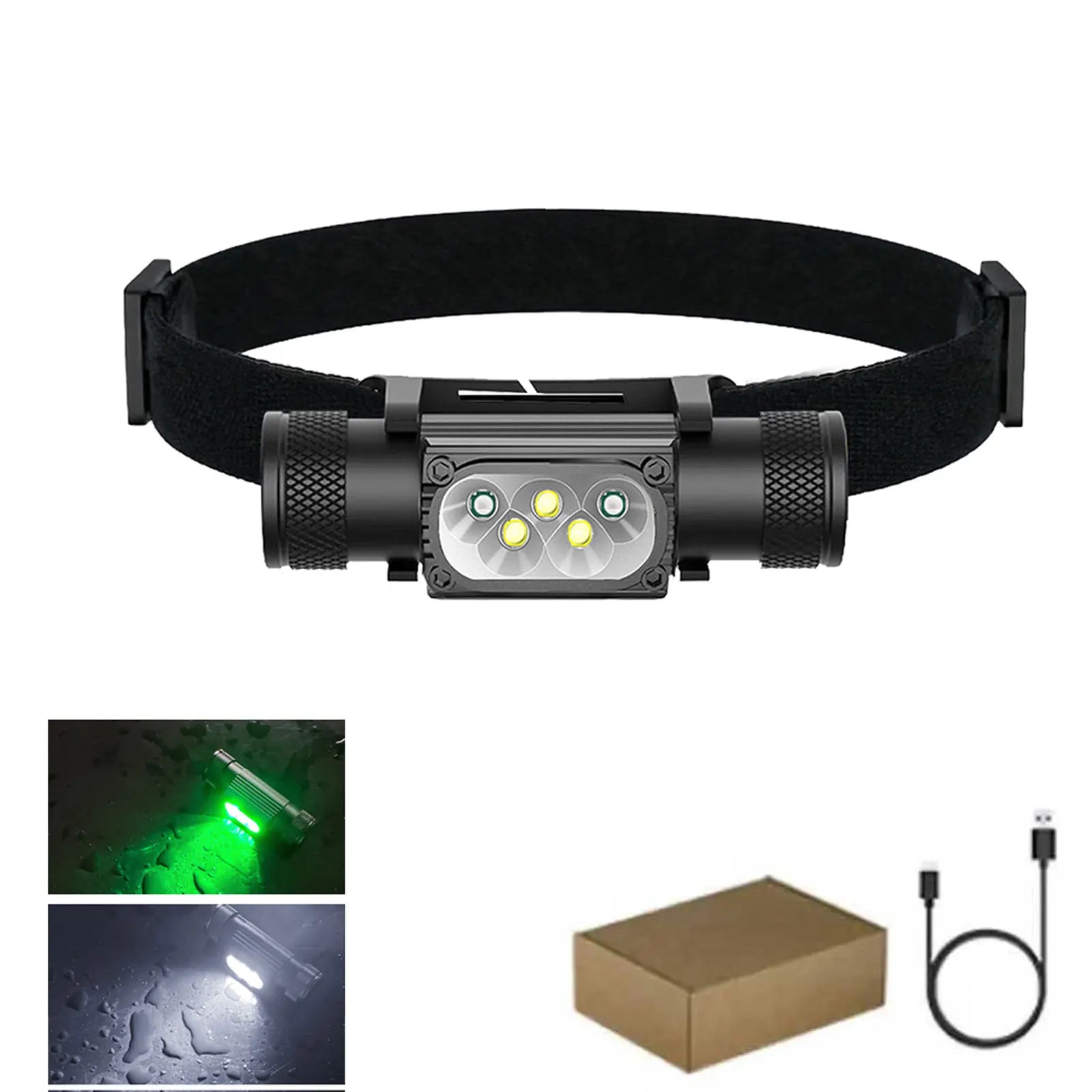 Mini Lampe Frontale LED USB Type-C 18650 – Lumière Blanche, Rouge, Verte, Bleue, Jaune & UV 395nm pour Pêche, Chasse et Camping