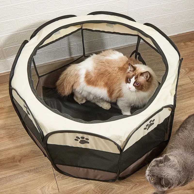 Tente Pliable pour Animaux – Niche Octogonale d'Extérieur avec Clôture pour Chien, Chat et Chiot