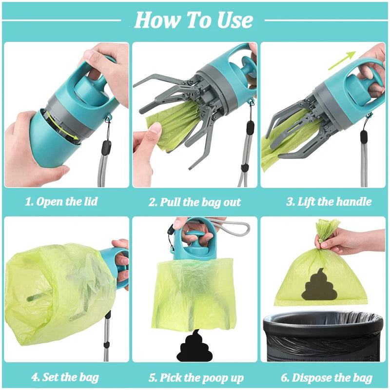 Ramasse-Crottes Portable pour Chien avec Sac – Pince à Déjections, Pelle Hygiénique, Outil de Nettoyage Extérieur