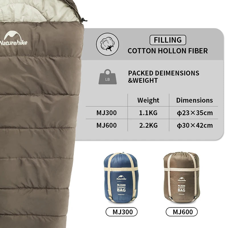 Sac de Couchage MJ300 -1°C Léger MJ600 -12°C Momie – Camping, Randonnée, Alpinisme, Printemps Automne Hiver