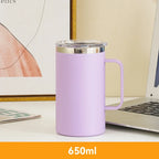 Mug en Inox 304 – 650 ml, Double Paroi Anti-Brûlure, Isotherme avec Couvercle & Anse – Tasse Café, Thé, Lait