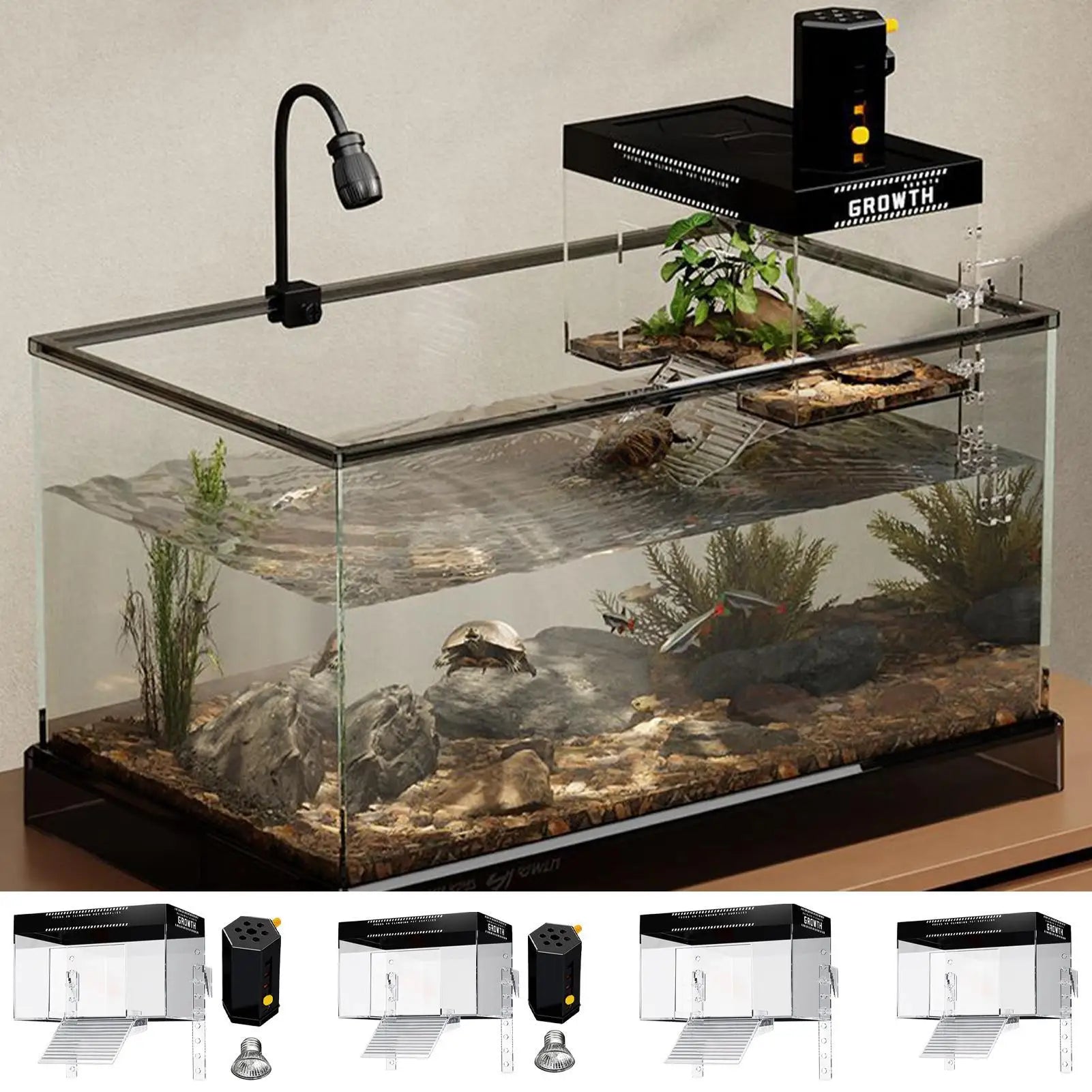 Zone de Bain de Soleil pour Tortue avec Rampe – Plateforme sur Aquarium, Repos Reptile, Habitat Tortue