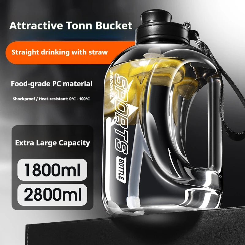 Gourde Sport Grande Capacité 1,8L / 2,8L avec Paille – Portable, Robuste – Idéale Gym, Plein Air