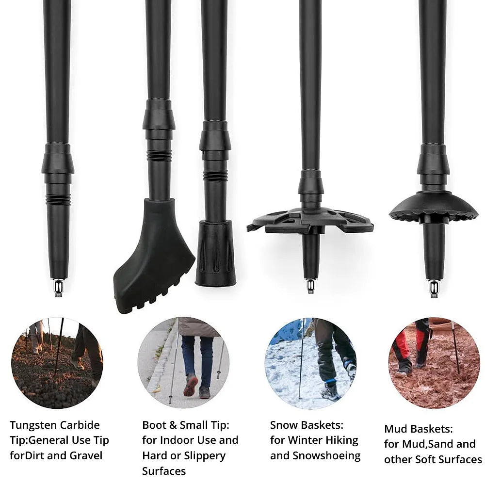 Bâtons de Randonnée Pliables 5 Sections – Aluminium ou Carbone, Poignée Liège, Ultra-Légers 240g