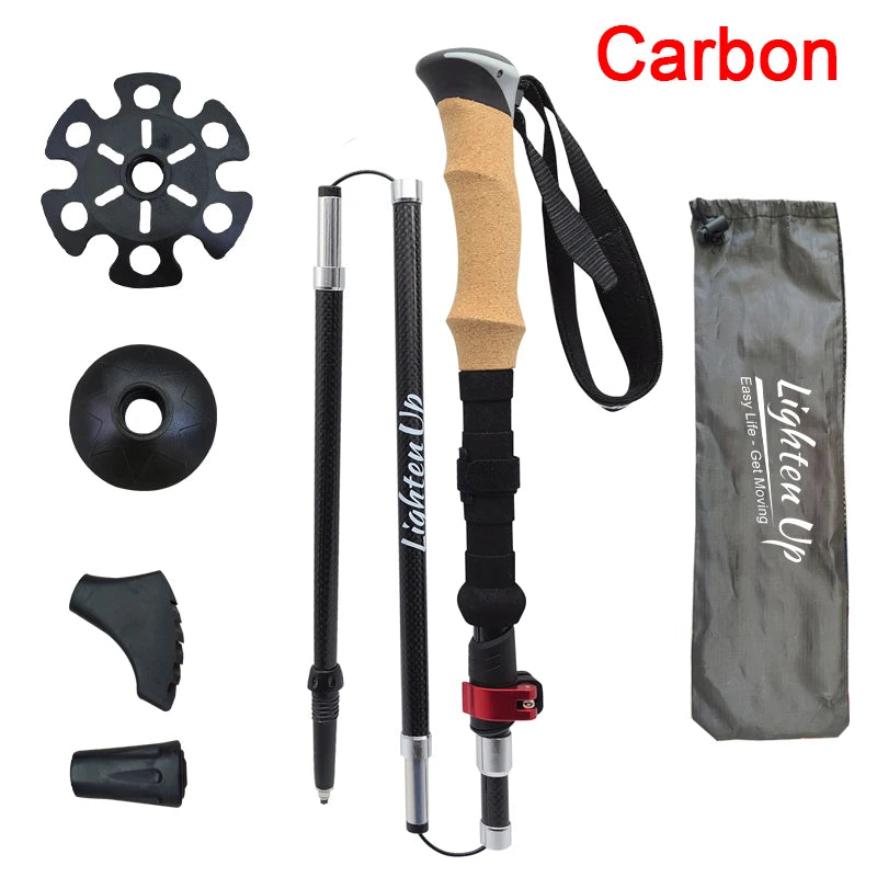 Bâtons de Randonnée Pliables 5 Sections – Aluminium ou Carbone, Poignée Liège, Ultra-Légers 240g