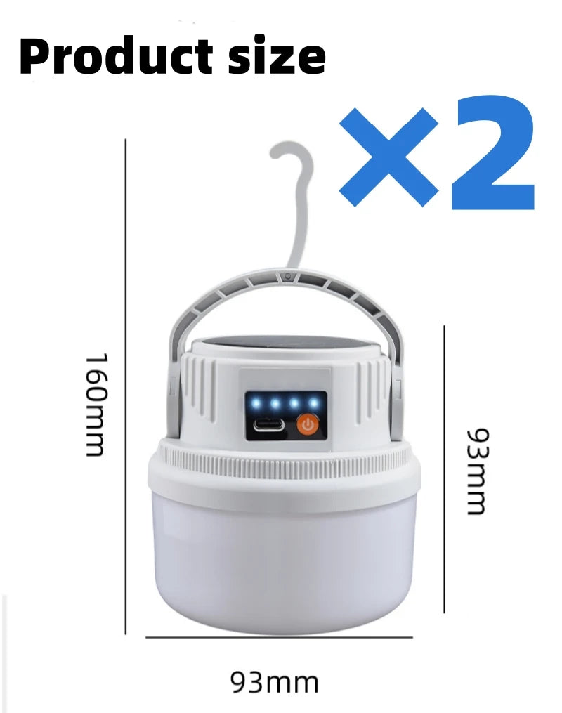 Lanterne Solaire LED pour Camping – Lampe Rechargeable Portable Étanche pour Extérieur, Randonnée, BBQ et Urgences