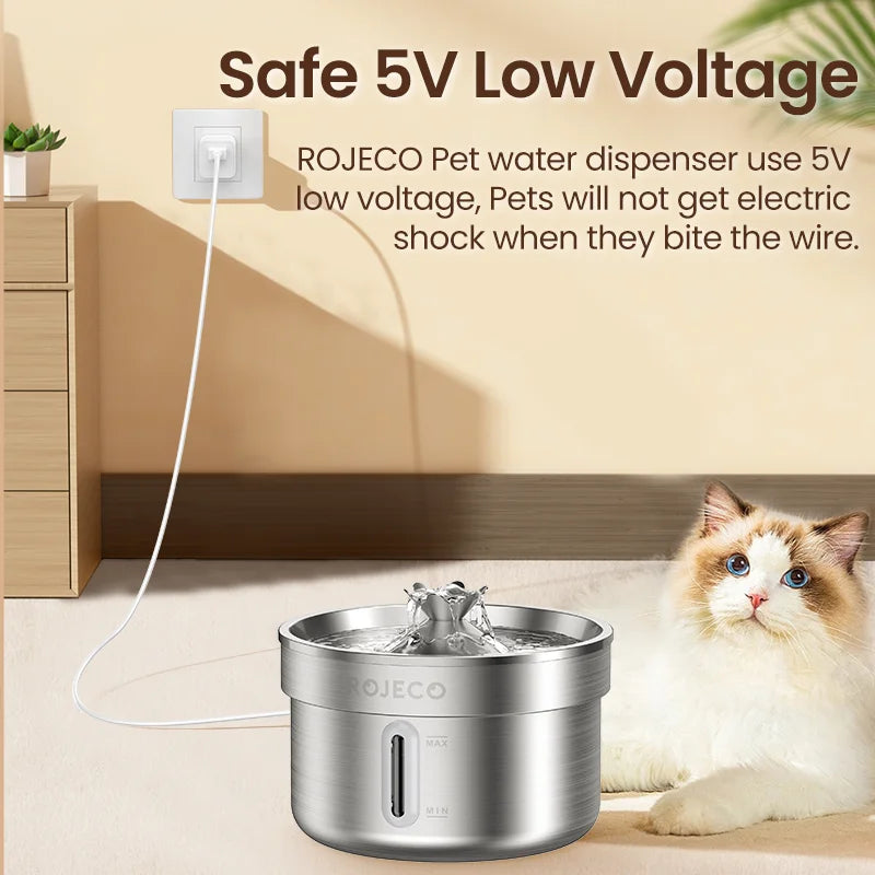 Fontaine à eau ROJECO en acier inoxydable pour chats et chiens – Distributeur automatique intelligent, accessoires animalerie