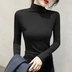 T-shirt Col Roulé Manches Longues Femme – Style Y2K, Mode Coréenne, Modal Élégant, Automne Hiver