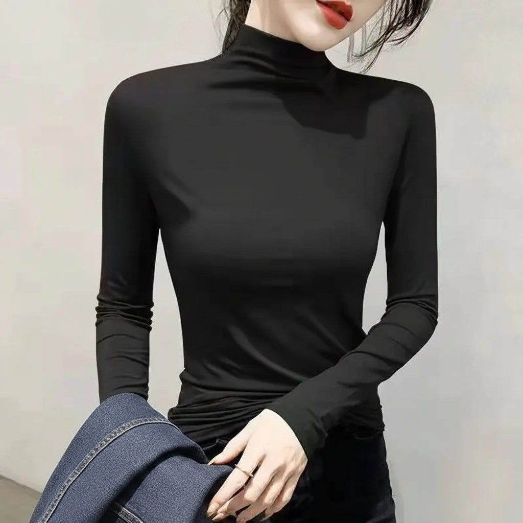 T-shirt Col Roulé Manches Longues Femme – Style Y2K, Mode Coréenne, Modal Élégant, Automne Hiver