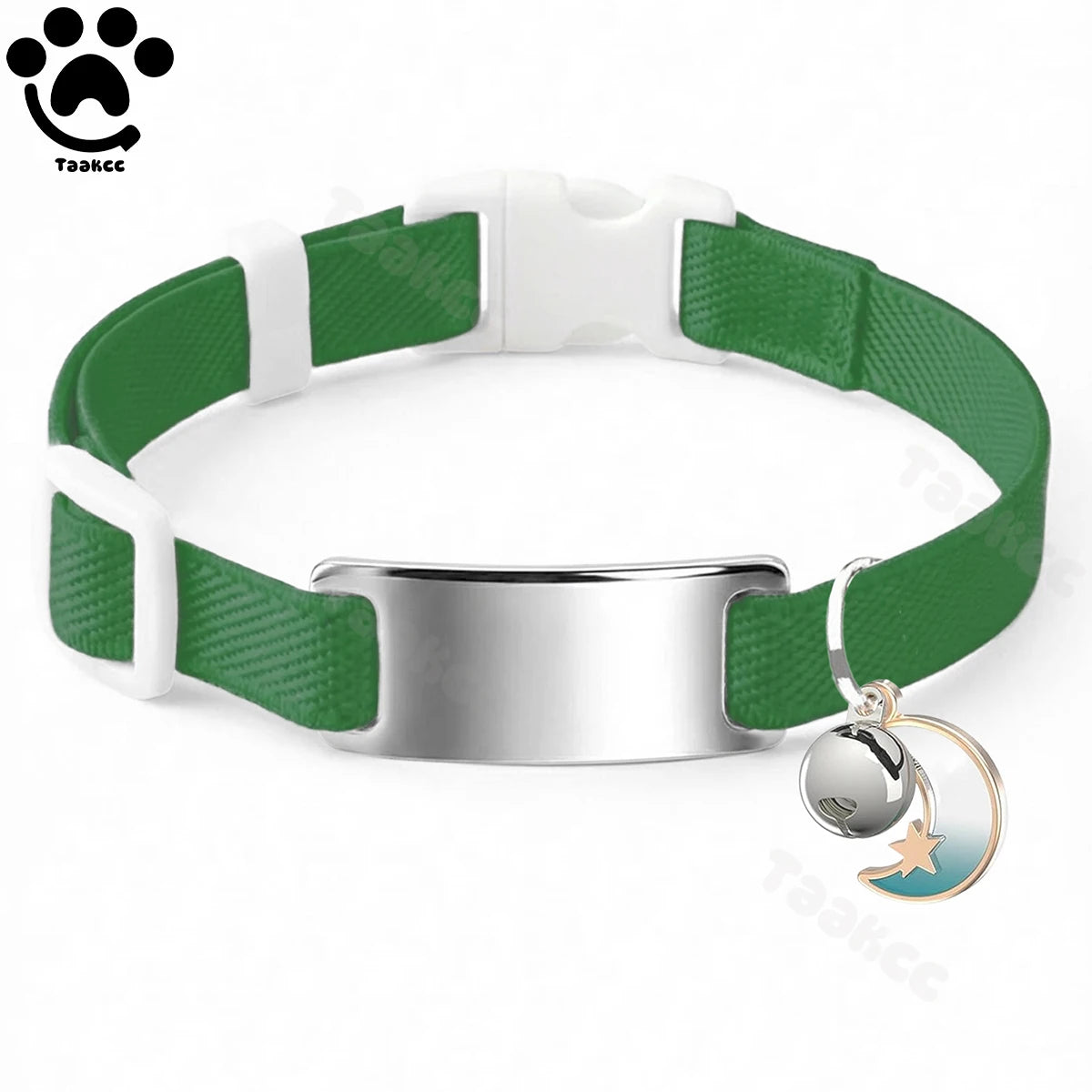 Collier Chat Élastique Personnalisé – Gravure Gratuite, Plaque ID, Clochette & Breloque Lune Anti-Fugue