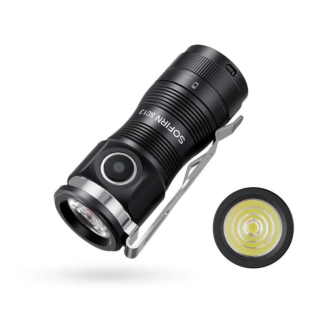 Mini Lampe de Poche Puissante LED 1100lm, Batterie 18350 Rechargeable avec Aimant