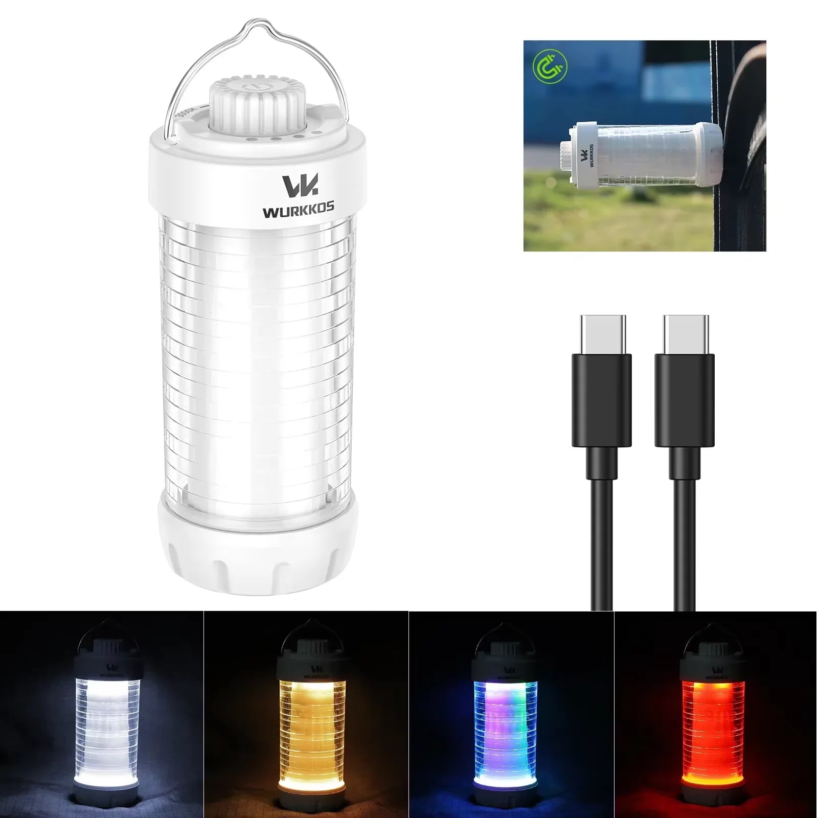 Lanterne LED Camping 550lm RGB, Rechargeable, Batterie Externe, Aimant, IP65