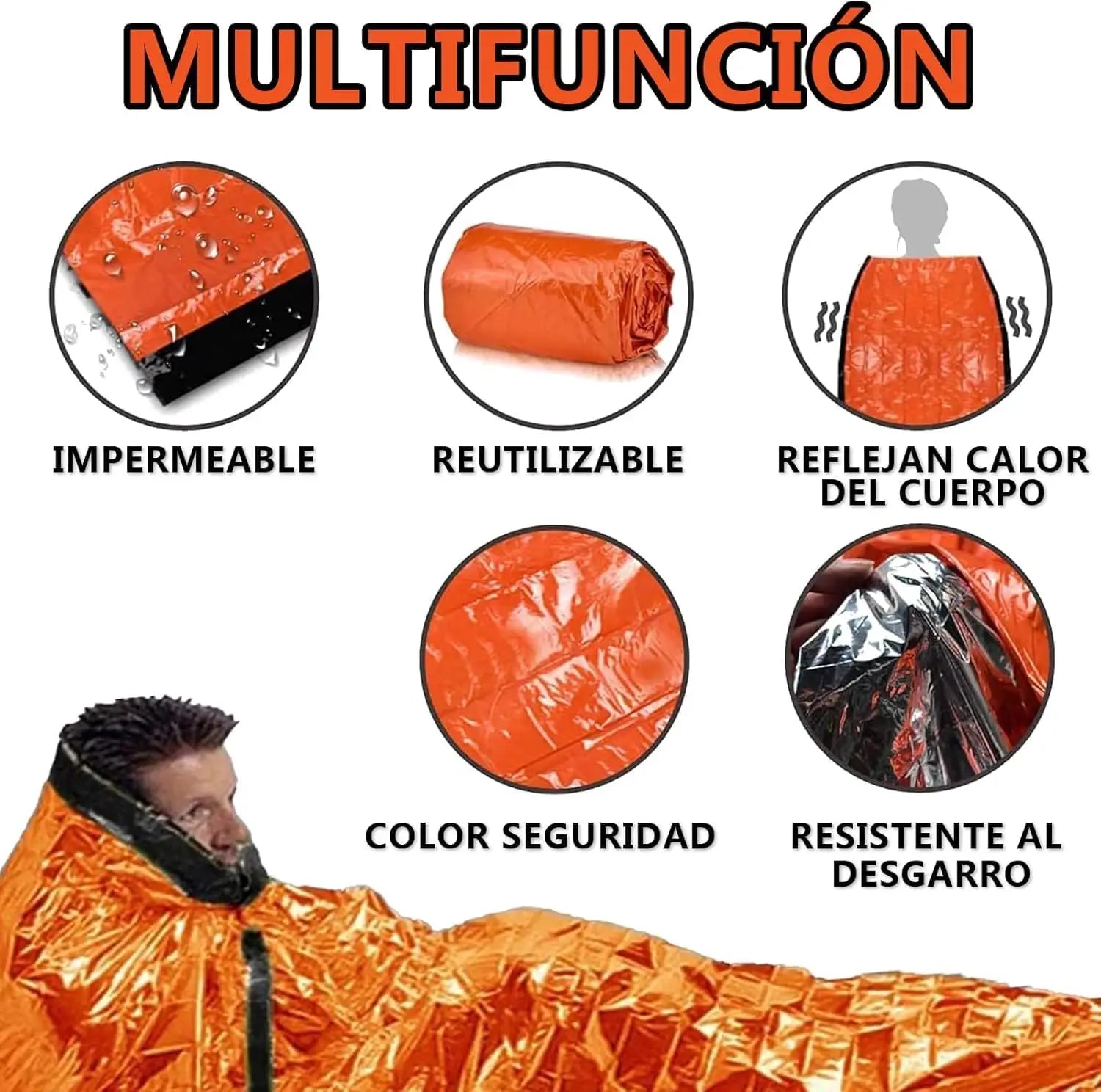 Kit de Survie Isotherme Outdoor – Couvertures d'Urgence (5 pcs), Sac de Couchage, Tente & Poncho de Survie