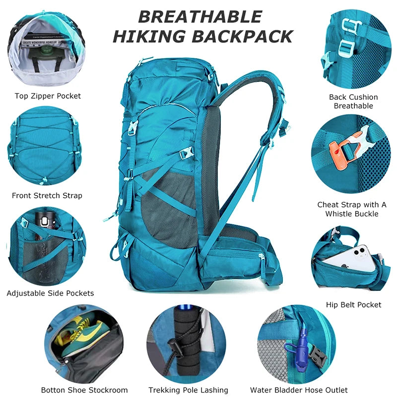 WESTTUNE Sac à Dos Randonnée 50L avec Couvre-Pluie – Multifonction, Alpinisme & Trekking