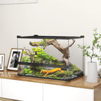 Terrarium Reptile – Boîte d'Élevage en Verre Trempé, Fermeture Sécurisée, Ventilation Frontale, Sans Montage, 50x30x35 cm, Noir