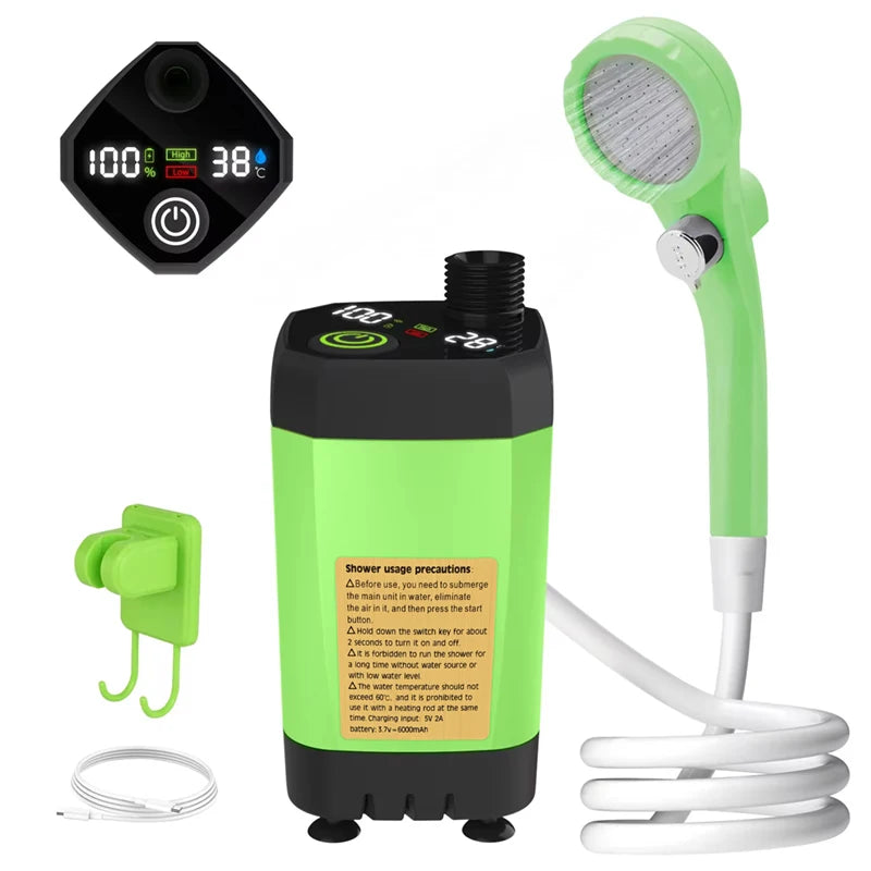 Pompe Douche de Camping Portable 6000mAh – Kit Douche Outdoor avec Écran Digital Intelligent