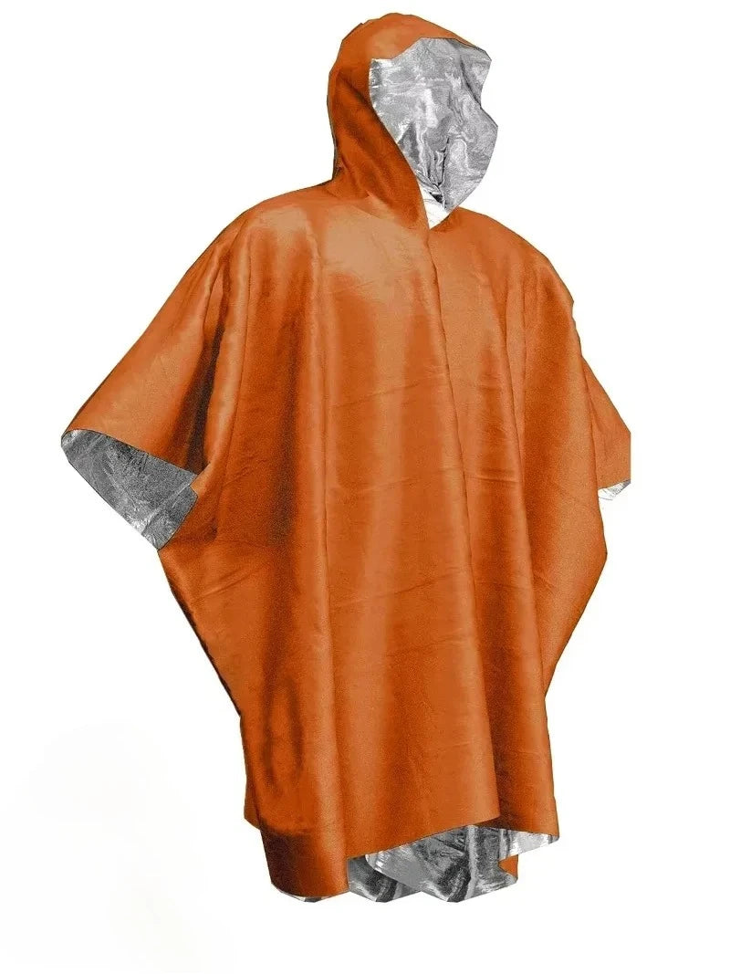 Poncho de Pluie d'Urgence Imperméable en Film Aluminium – Couverture Thermique Jetable, Outil de Survie pour Camping