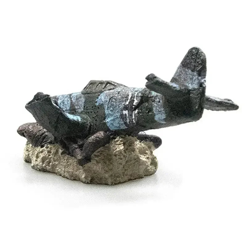 Décoration Aquarium – Petit Avion dans Épave de Bateau, Ornement Résine pour Aquascaping