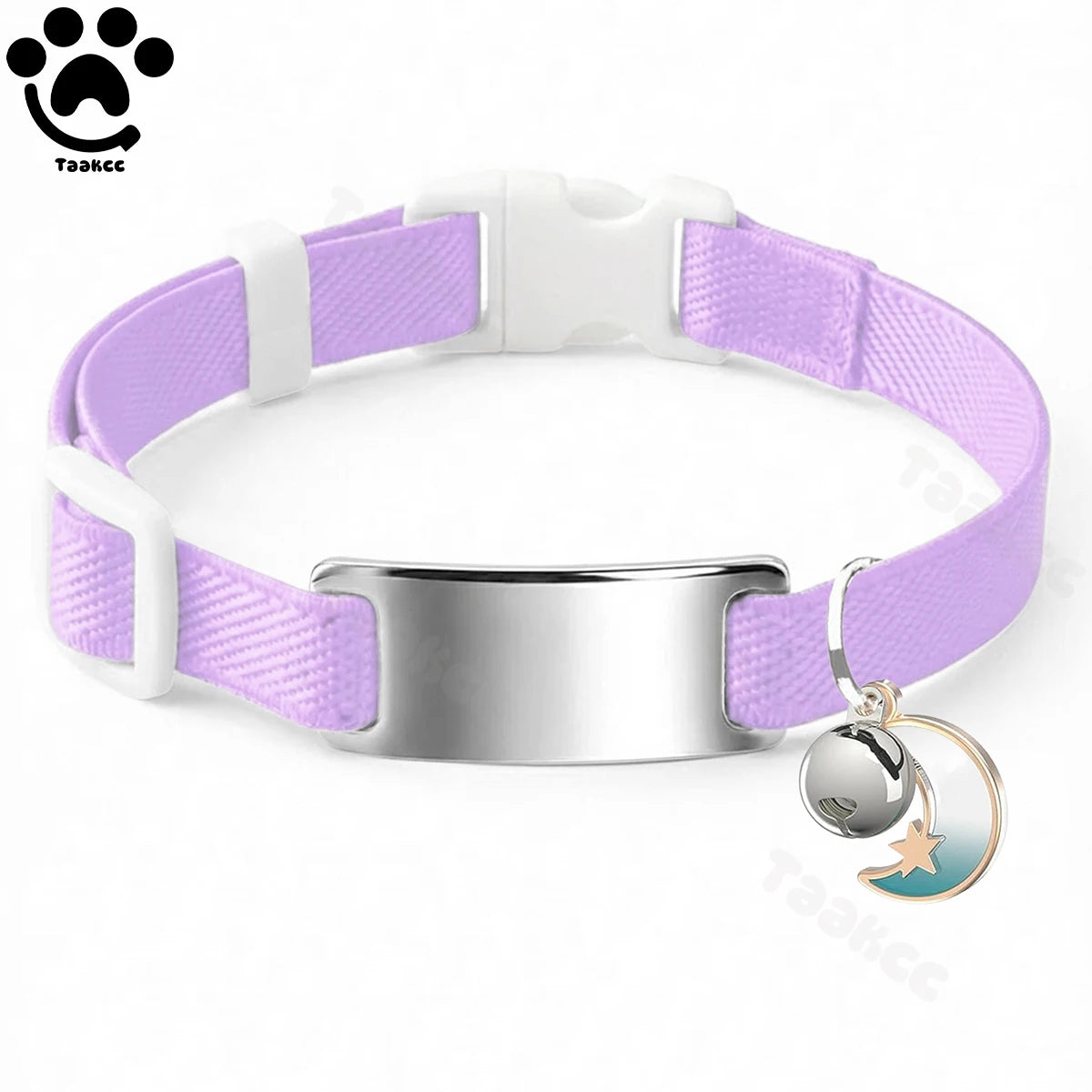 Collier Chat Élastique Personnalisé – Gravure Gratuite, Plaque ID, Clochette & Breloque Lune Anti-Fugue