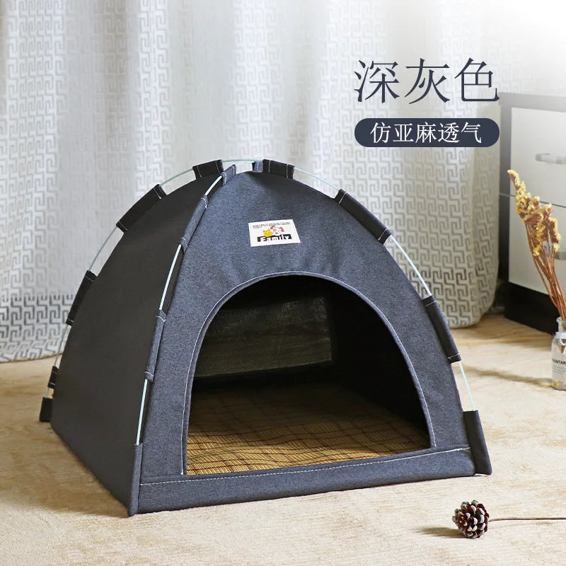 Tente Lit pour Chat Semi-Fermée Amovible – Panier Canapé Canvas, Maison Grotte pour Chat & Chien, Déco Chambre