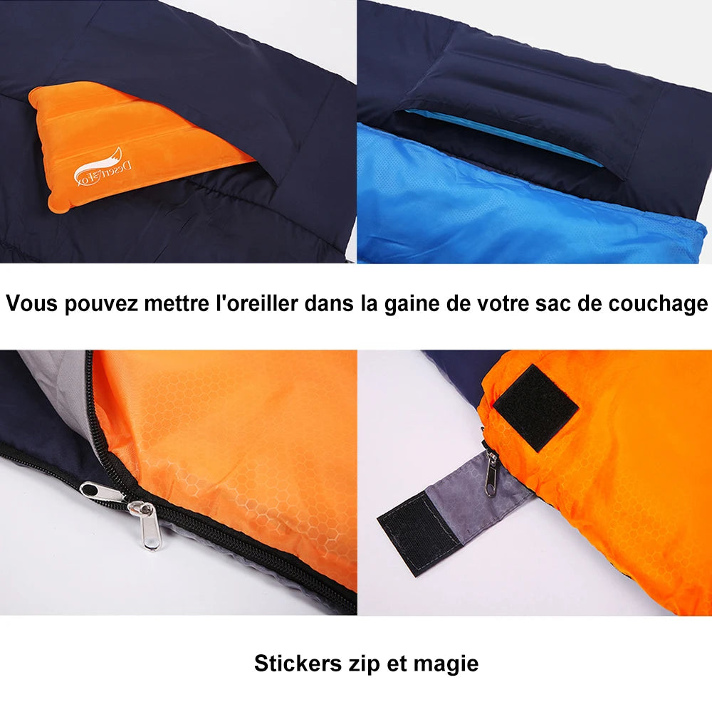 Sac de Couchage Double – Pour 2 Personnes – 2 Oreillers Gonflables Inclus – Camping, Voyage – 220x150cm