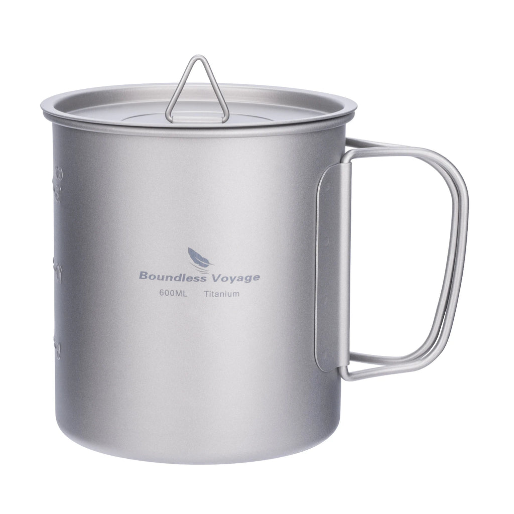 Tasse en Titane avec Couvercle & Poignée Pliante  Mug Ultraléger pour Camping, Randonnée & Voyage | 200ml à 600ml
