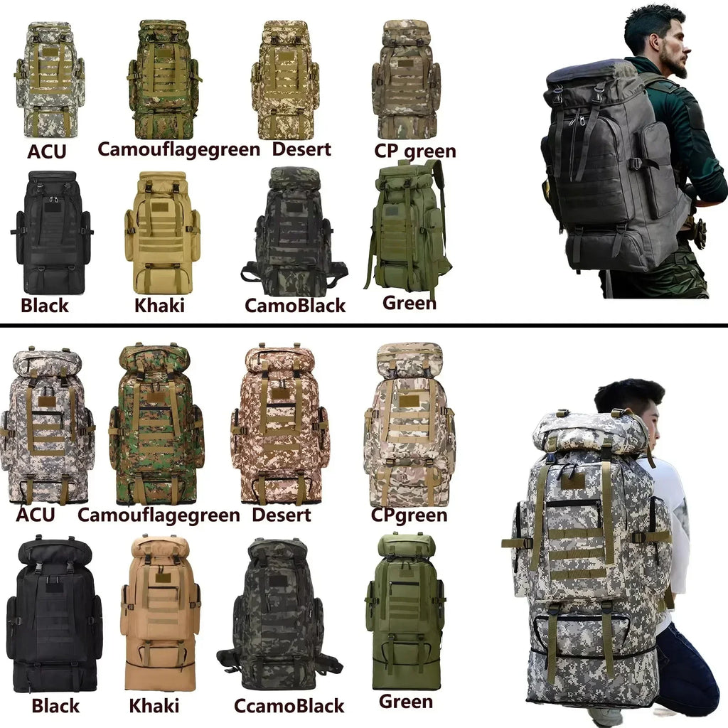 Sac à Dos Alpinisme 80L/100L – Tactique, Grande Capacité, Randonnée, Camping, Voyage
