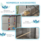Cage à Oiseaux sur Pied & Roulettes avec Balançoire, Perchoirs, Plateau Coulissant & Mangeoires – Inséparables, Canaris, Perruches – 48x46x78 cm Acier Gris