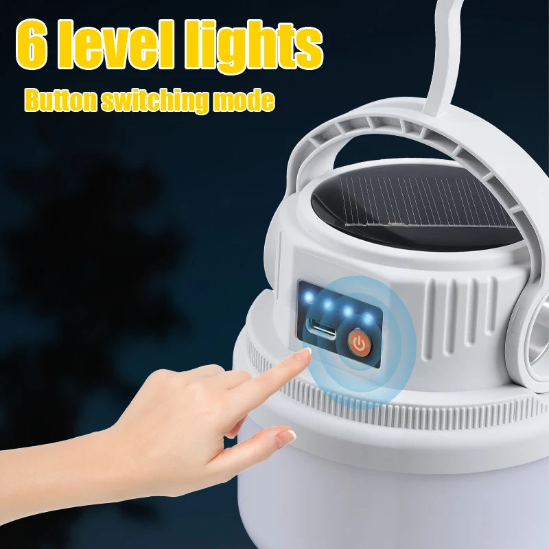 Lanterne Solaire LED pour Camping – Lampe Rechargeable Portable Étanche pour Extérieur, Randonnée, BBQ et Urgences